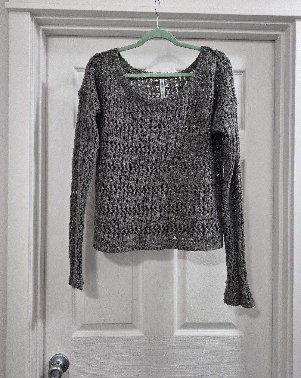 Y2l Aeropostale Gray Open-Knit Scoop Neck Sweater